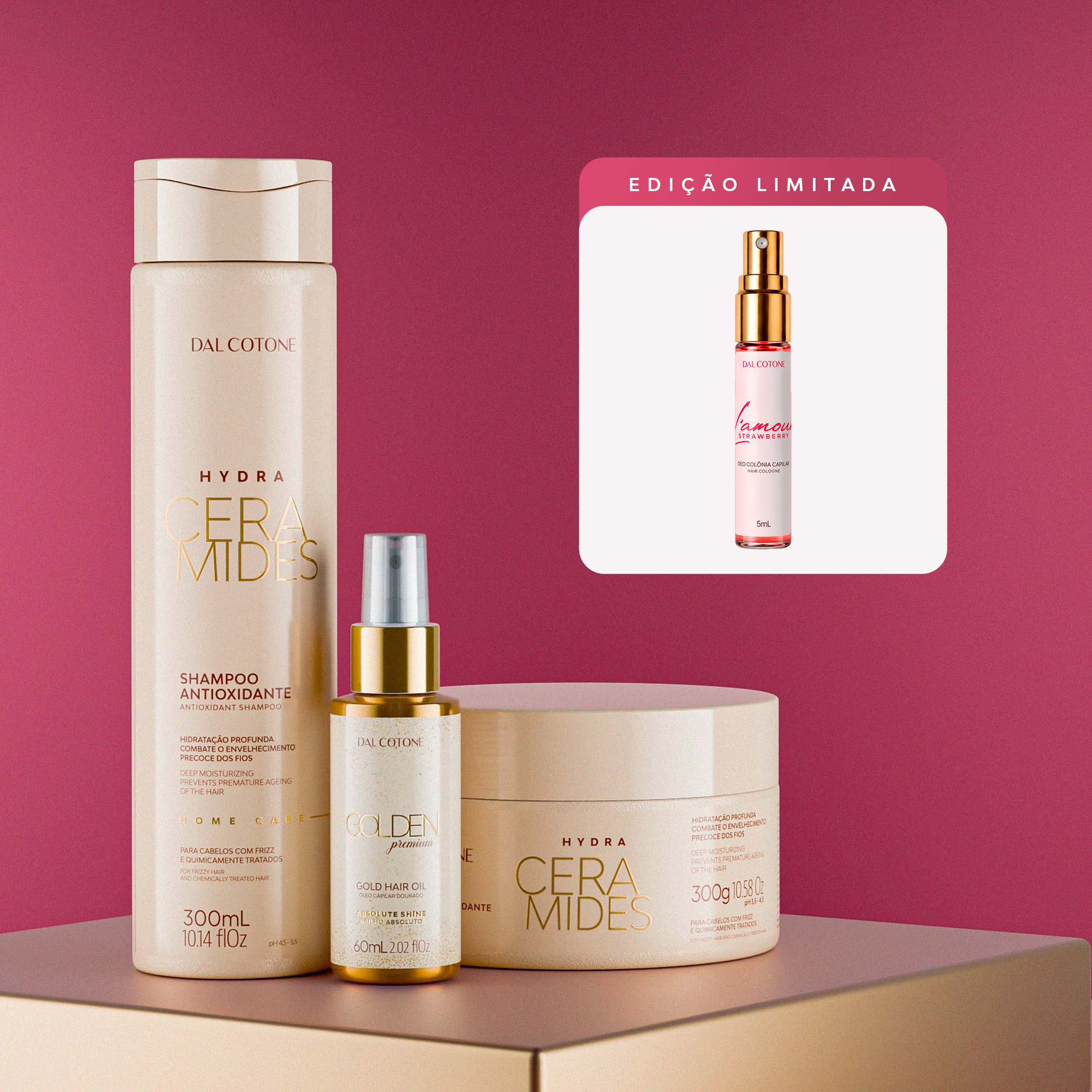 Kit Hydra Ceramides com Spray Golden Premium + Mini Perfume Lamour