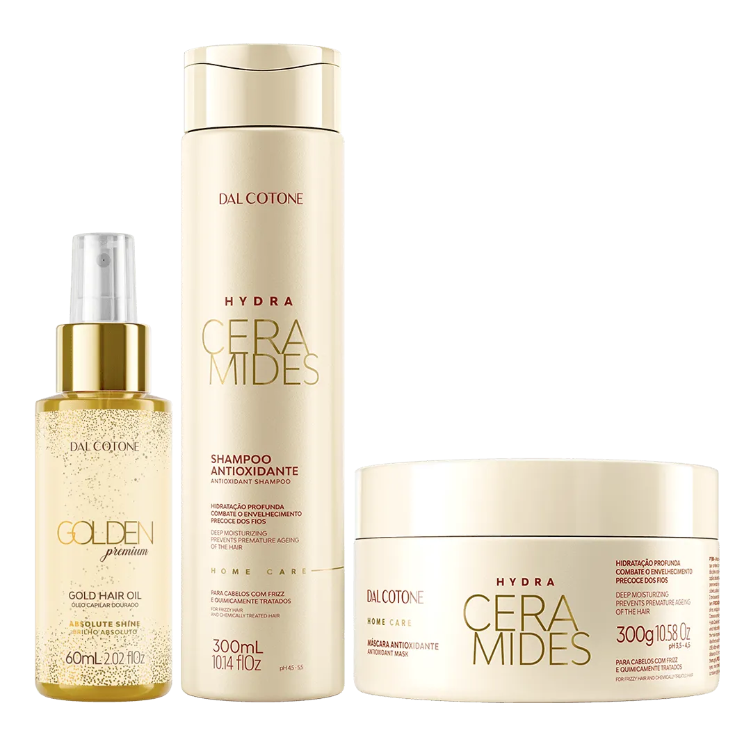 Kit Hydra Ceramides + Spray Óleo Golden Premium Hidratação e Brilho