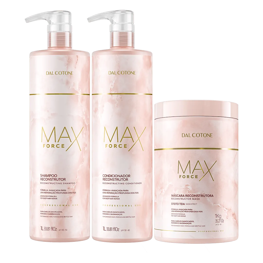 Kit Max Force Profissional 3 em 1 Reconstrução Pós-Química Completa 1L